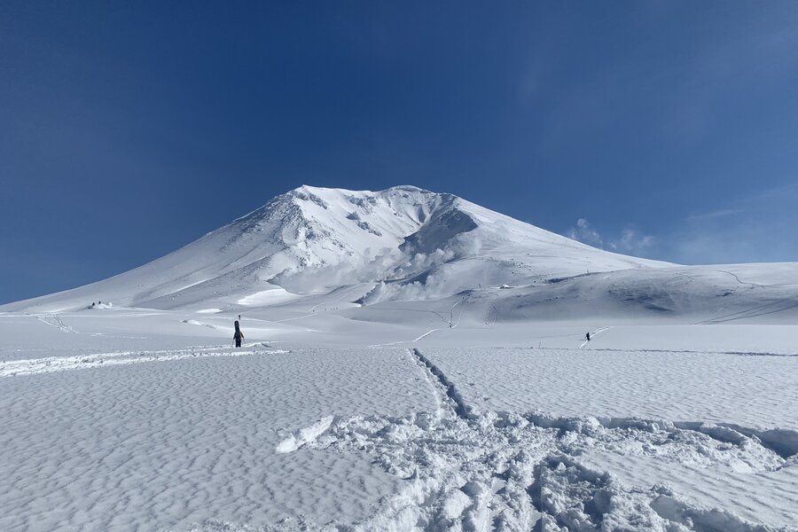 The snow-covered volcanic cone of Asahidake, Daisetsuzan, Hokkaido